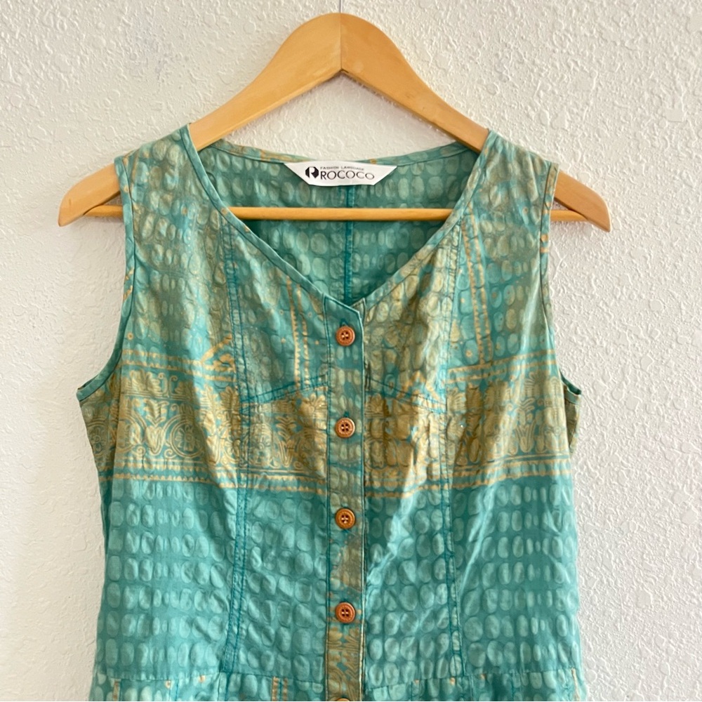Rococo Turquoise/ Green and Gold Geometric Print MIDI Dress Size S/M - Picture 3 of 8